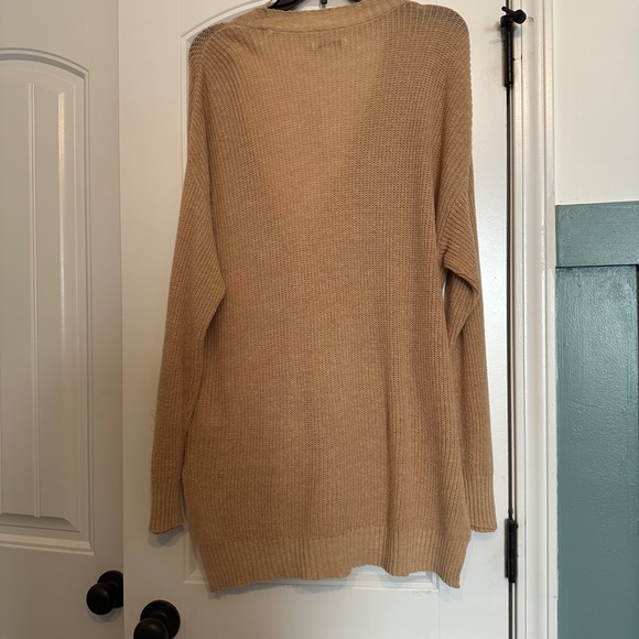 American Eagle Oversized Side Slit Button Up Cardigan - Tan - Picture 8 of 9